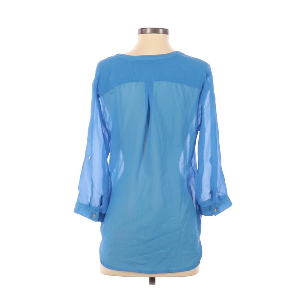 Apt. 9 Ocean Blue Sheer Roll Tab Sleeve Blouse | S - Picture 3 of 9